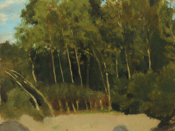 Raffaello Sernesi, Radura nel bosco. Olio su tela riportato su cartoncino, 21 x 15 cm. Collezione privata, Livorno