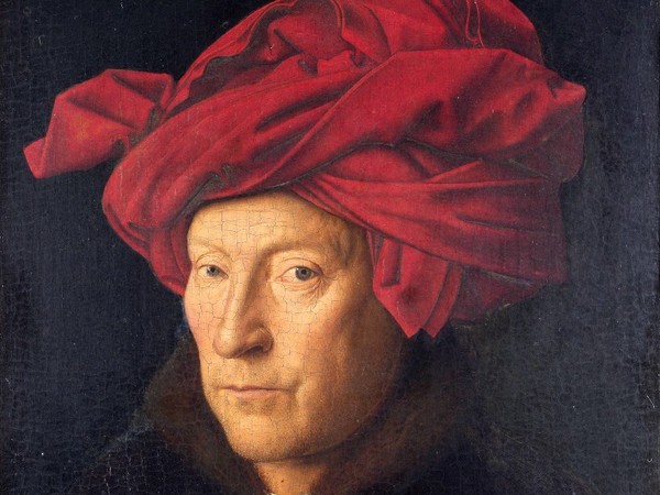 Jan van Eyck, Uomo col turbante rosso, 1433, dipinto a olio su tavola. National Gallery, Londra