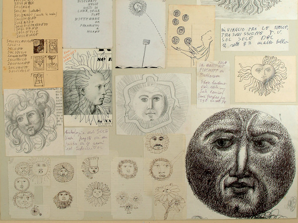 Piero Fornasetti, Collage di note, idee e schizzi sul tema del sole. Courtesy Fornasetti