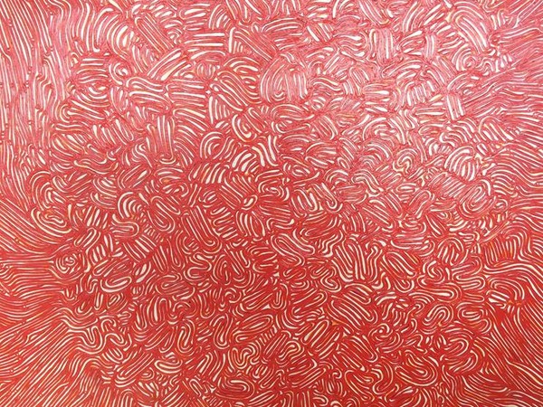 Francesco Polenghi, Labirinti concettuali, rosso arancione, olio su tela