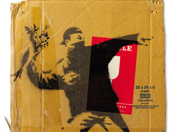 Banksy, Love is in the air, postcard, cm. 200x200