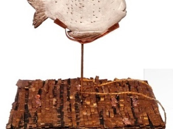  Maria Pia Daidone, Virgilio per Napoli, N. 1, tecnica mista in teca di vetro (cartone, rame, creta, vernice dorata), cm. 26x25,5x25,5