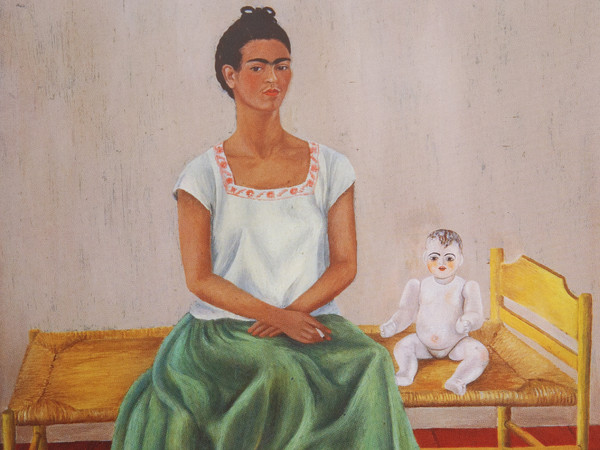 Frida Kahlo, Autoritratto seduta sul letto o Io e la mia bambola, 1937, Olio su lamina metallica, 31 x 40 cm, The Jacques and Natasha Gelman Collection of 20th Century Mexican Art and The Vergel Foundation, Cuernavaca | © Banco de México Diego Rivera & Frida Kahlo Museums Trust, México D.F. | Courtesy of NAVIGARE Srl 2019