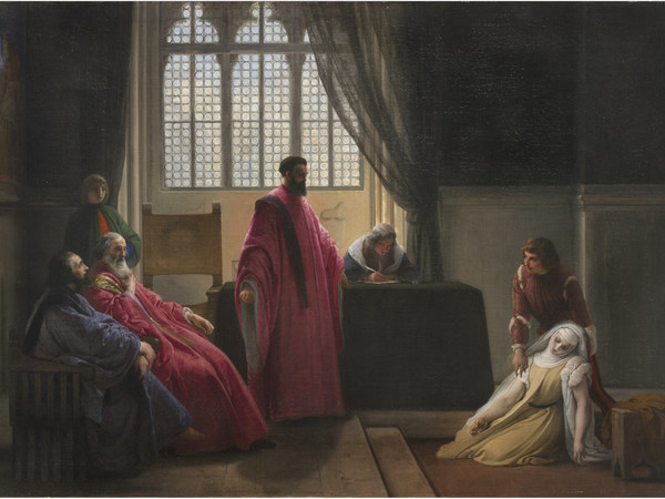 Francesco Hayez, Valenzia Gradenigo davanti agli Inquisitori, 1843-1845, olio su tela, 105x140 cm.
