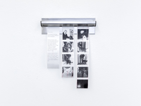 Camilla Gurgone, <em>Process to Shape the Imaginery n°4</em>, 2024, barra porta comande in alluminio, stampa su rotoli di carta termica, cm 30x25 © Camilla Gurgone, courtesy Viasaterna