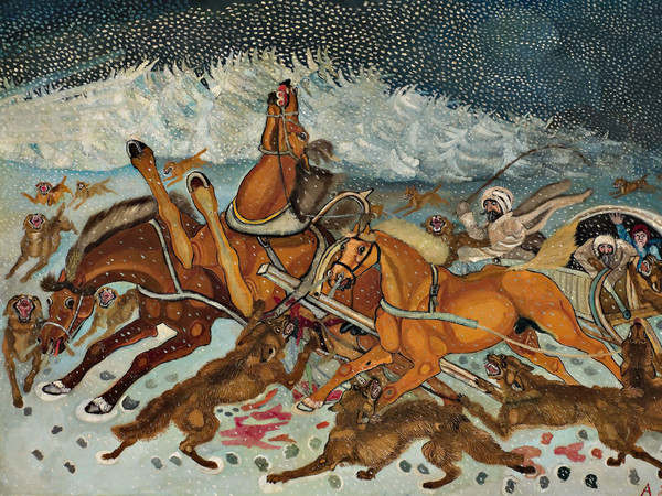 Antonio Ligabue, Traversata della Siberia, 1959, Olio su tela, 100 x 150 cm | Courtesy of Fondazione Archivio Antonio Ligabue di Parma