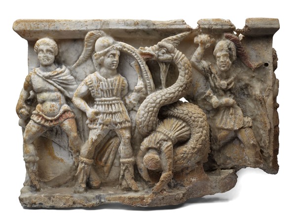 Combattimento fra Kadmo e il drago, urna cineraria etrusca, Kunsthistorisches Museum Wien