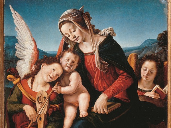 Piero di Cosimo (Firenze 1462 – 1522), Madonna col Bambino e due angeli, 1505-1507 circa. Tavola. Venezia, Fondazione Giorgio Cini,Galleria di Palazzo Cini