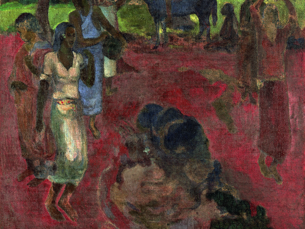 Paul Gauguin, Paesaggio tahitiano con nove figure, 1898, Olio su tela, cm 193 x 73 | © Ny Carlsberg Glyptotek, Copenhagen /Photo: Ole Haupt