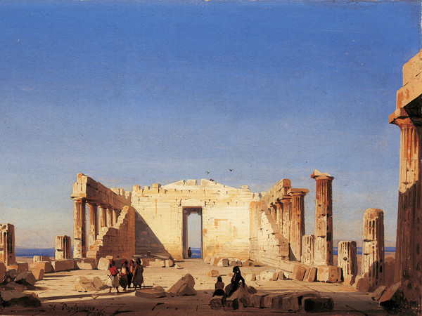 Ippolito Caffi, Atene: interno del Partenone, 1843, Olio su cartoncino intelato, 34 x 23 cm, Firmato: Caffi, Il Partenone | Courtesy Marsilio