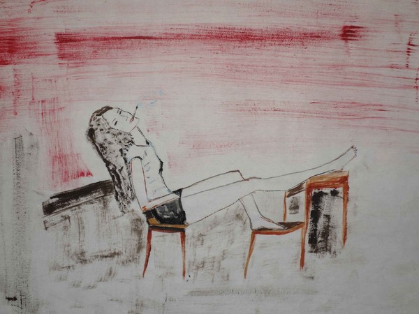 Adriana Luperto, Pausa, 2020, acquerello su carta di riso, 30x38 cm.