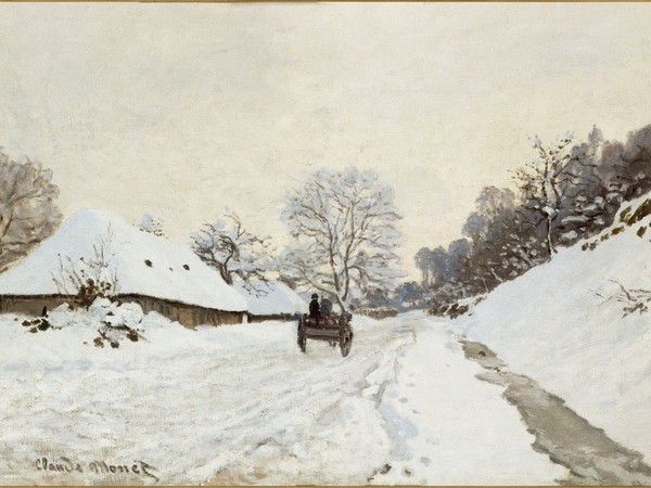 Claude Monet, Il calesse. Strada di Honfleur sotto la neve con la fattoria Saint-Siméon, 1867 circa