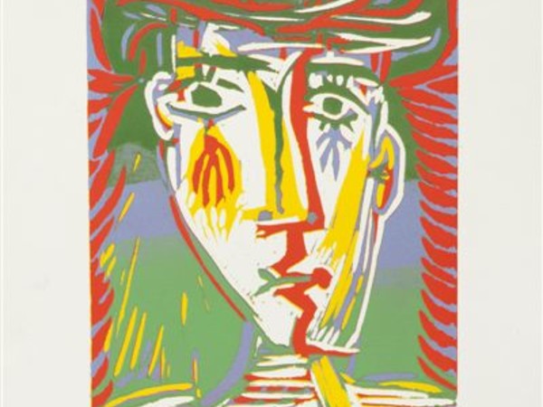 Pablo Picasso, Jacqueline con il cappello di paglia, 16.1.1962 linografia a colori, 4° stato di 5, 629x445 mm. Kunstmuseum Pablo Picasso Münster 