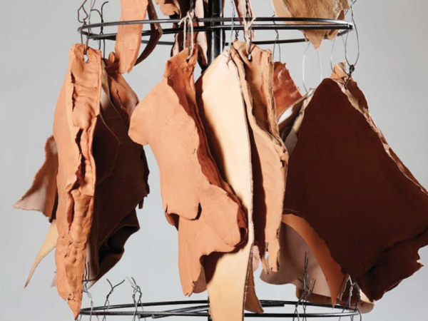 Chiara Lecca, Vermilion Sharp Pulp, 2018 (detail). Terracotta, leather, metal, rope, 170x60x60 cm.