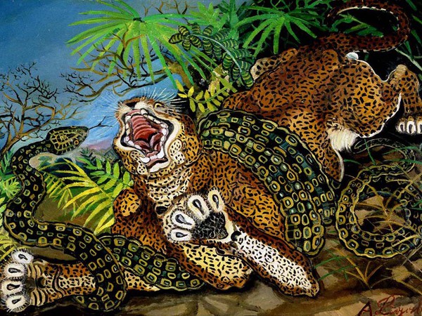 Antonio Ligabue, Leopardo assalito da un serpente
