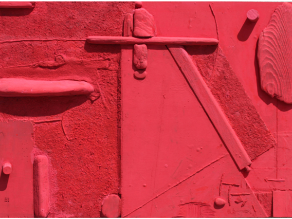 Armando Marrocco, Rosso Mediterraneo, 1963, polimaterico su tavola, 50x70mm