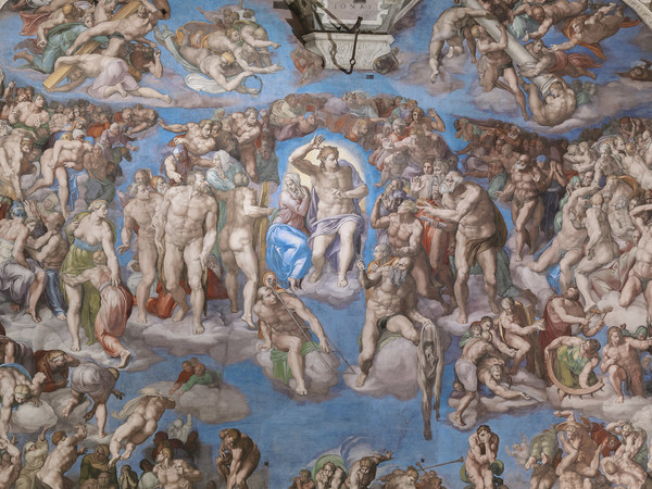 Michelangelo Buonarroti, Cappella Sistina, Giudizio Universale, part. dopo l’installazione del nuovo impianto di illuminazione. Foto Boutique Creativa © Governatorato SCV – Direzione dei Musei