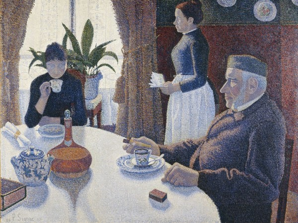 Paul Signac, La sala da pranzo  1886 - 1887. Olio su tela 89,5 x 446,5 cm. Kröller Müller Museum, Otterlo