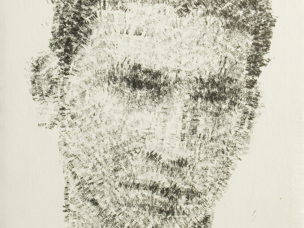 Christian Flores, Cronache, 20 x 25, polittico timbri in carta su tela