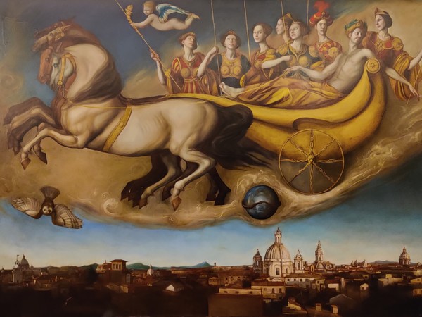 Giovanni Tommasi Ferroni, Aurora boreale su Roma, 2023, olio su tela,140x201 cm. 