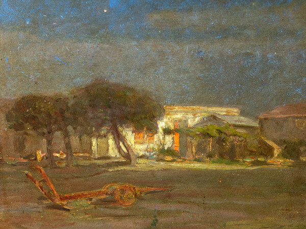 Augusto Majani, Caprera - La casa di Garibaldi (“Trittico Garibaldino”), 1893, olio su tavola, cm. 28x28