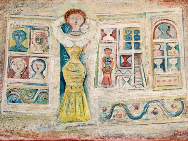 Massimo Campigli, Donna e casa, 1965, olio su tela, cm 100x147