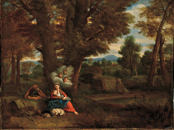 Pier Francesco Mola (Coldrerio 1612 - Roma 1666), Riposo durante la fuga in Egitto, 1638-1640 circa, olio su rame.