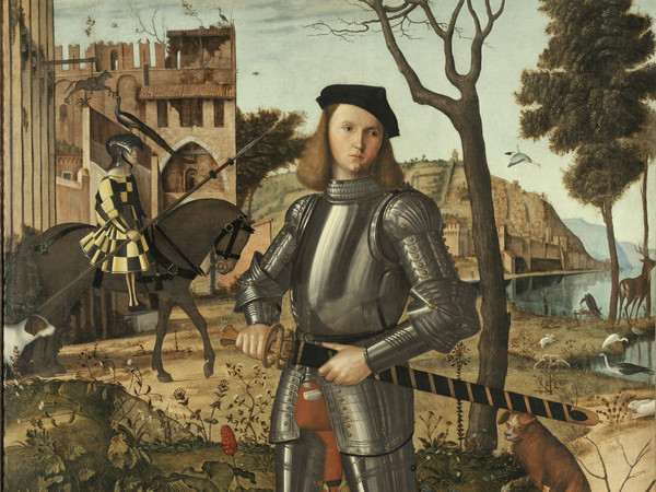 Vittore Carpaccio, Giovane Cavaliere in un paesaggio, 1510, Olio su tela, 218.5 x 152.5 cm, Madrid, Thyssen-Bornemisza Museum 