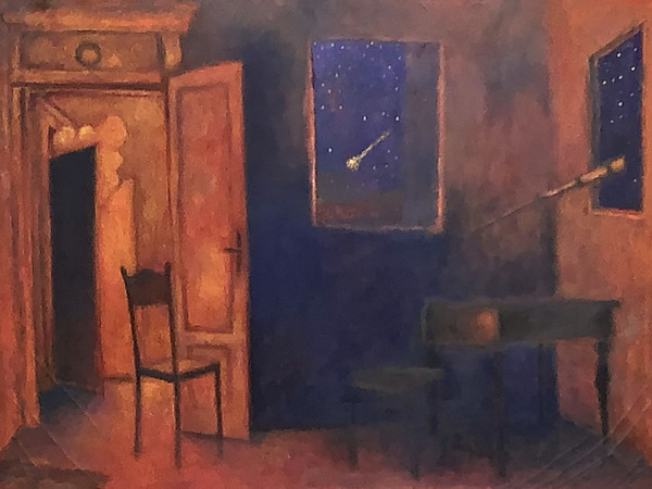 Olmo Gasperini, Visitatore notturno, 2023, olio su tela, cm. 81x66