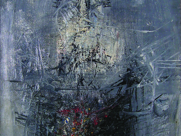 Emilio Scanavino, Il giorno dei morti - senza titolo (ovvero, chi ride di venerdì, piange di domenica), 1955, olio su tela, cm.100x70