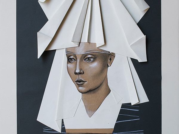 Vania Elettra Tam, Origami Clitoridei, falena, 2016, 70x50 cm, tecnica mista su carta incollata su tela