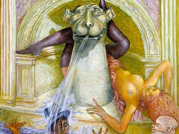 Momò Calascibetta, La nicchia del cane, 2000, acrilico, cm.150x 120 