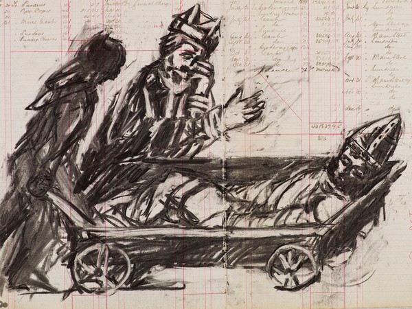 William Kentridge, Drawing for Triumphs & Laments (#3), 2014, Charcoal on Ledger pages, 63x83x4 cm (framed)| © William Kentridge, Photocredit Thys Dullaart, Courtesy Lia Rumma Gallery, Milan/Naples