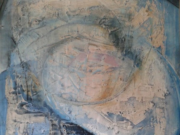 Maria Pellini, Oltre un tempo, 2015, idroolio su tela, tecnica mista, cemento, cm. 90x90