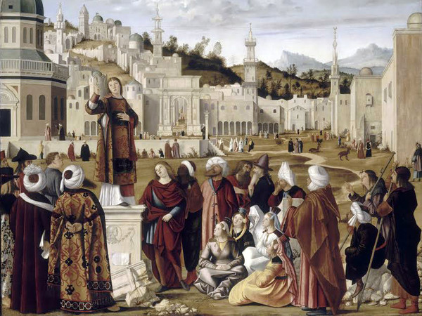 Vittore Carpaccio, Predica di Santo Stefano, Olio su tavola, 194 x 148 cm,  Paris, Louvre Museum, Department of Paintings | © RMN-Grand Palais