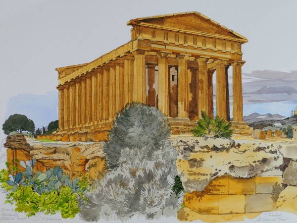 Fabrice Moireau, <em>Agrigento, Valle dei Templi</em>, acquerello. Courtesy l’artista, Fondazione Dragotto e Civita