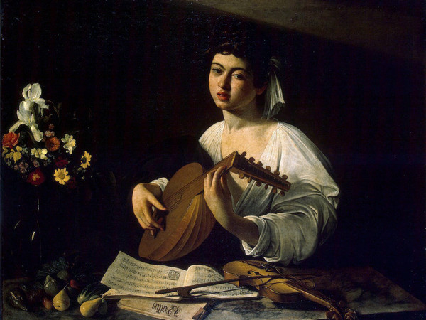 Caravaggio, <em>Suonatore di liuto, olio su tela</em>,  100 x 126.5 cm, San Pietroburgo, Ermitage<br />