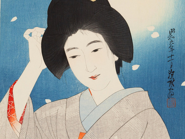 Ito Shinsui, Hazy Moon on a Spring Night, 1931 [sigillo tokubetsusen]. Editore Watanabe Shozaburo, 27,7x43,5 cm.