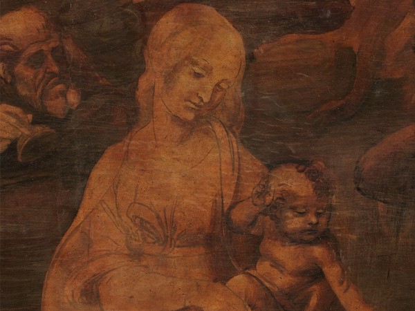 Leonardo da Vinci (1452-1519), Adorazione dei Magi, Particolare della Madonna col Bambino, Prima del restauro