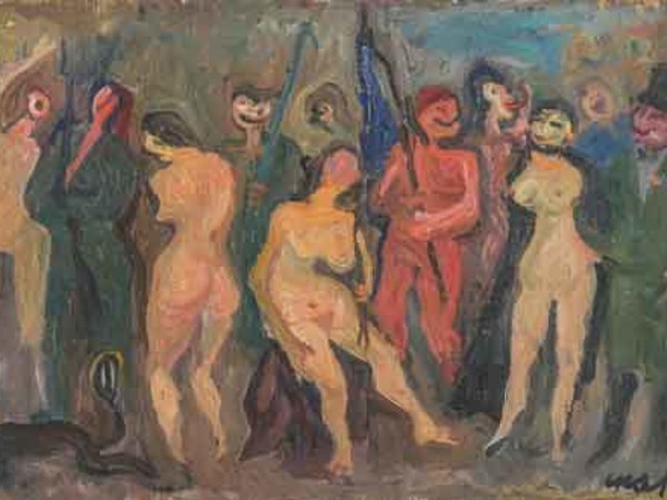 Mario Mafai, Corteo (la guerra è finita), (Fantasia n. 22), olio su tela, cm. 34,5 × 54,7. Milano, Pinacoteca di Brera, Sala 18