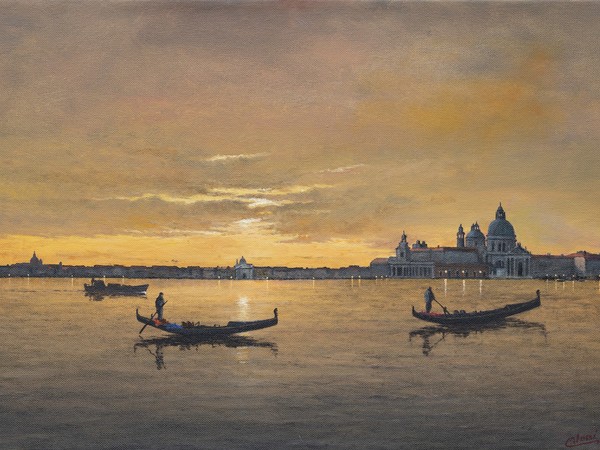 Fabio Colussi, Tramonto veneziano, 2021, olio su tela, cm. 35x45