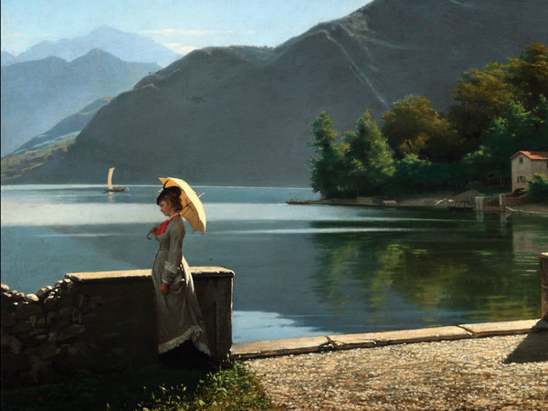 Napoleone Nani, Passeggiata sul lago. Olio su tela, cm 59 x 87,5. Padova, collezione privata