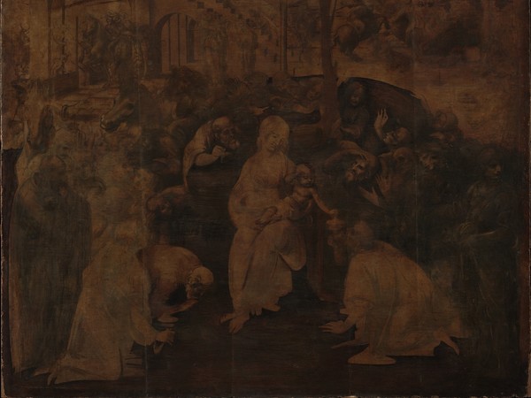 Leonardo di ser Piero, detto Leonardo da Vinci (1452-1519), <em>Adorazione dei Magi</em>, 1481-1482 circa, Prima del restauro