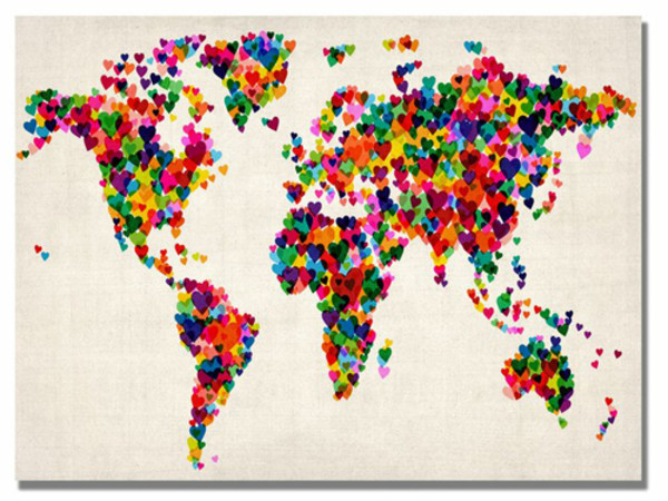  Michael Tompsett, Hearts world map, fine art print glicée on paper, 70 x 100 cm.