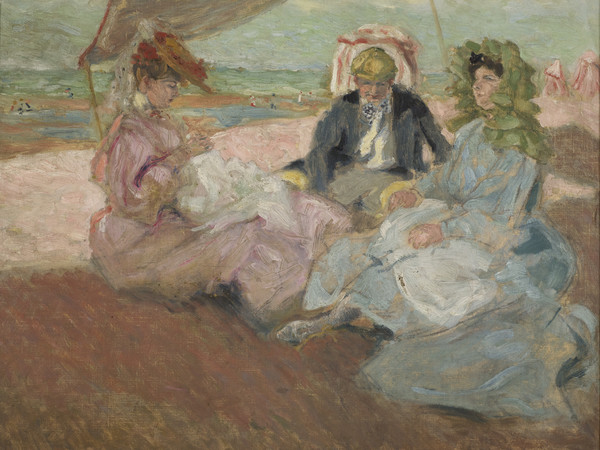 Jacques Villon, Sotto la tenda, sulla spiaggia, Blonville, 1906 ca. Olio su tela, 50x61 cm. Caen, Collection Peindre en Normandie, dépôt à la Ville de Deauville, Les Franciscaines 