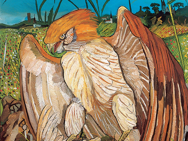 Antonio Ligabue, Aquila con colombo, 1960-1961, Olio su tela, 100 x 70 cm