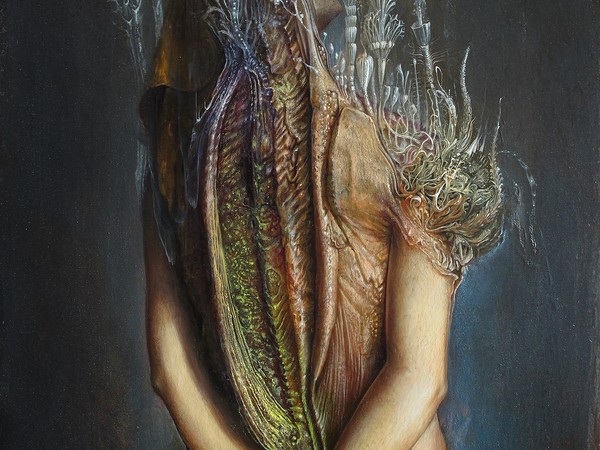 Agostino Arrivabene, Prefica mutante II°, 2014, olio su legno, cm 50x35