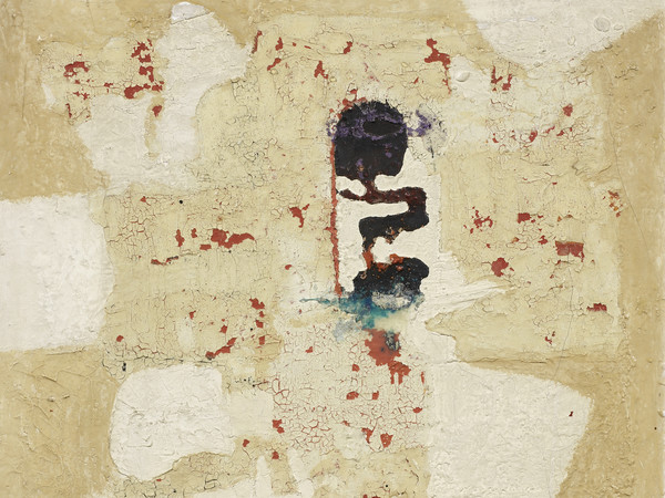 Alberto Burri, <em>Muffe</em>, 1951, Tela, acrilico, olio, smalto bianco di zinco, pietre, pomice e vinavil su tela, Collezione Merlini, Busto Arsizio