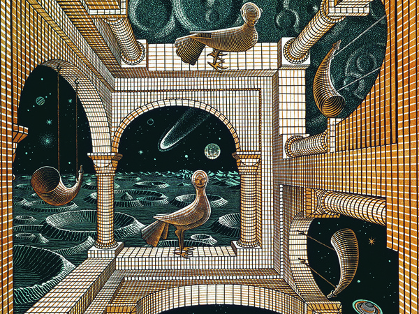 Maurits Cornelis Escher, Altro mondo II, Gennaio 1947, Xilografia a tre blocchi, 26.1 x 31.8 cm, Collezione privata, Italia All M.C. Escher works | © 2018 The M.C. Escher Company | All rights reserved www.mcescher.com