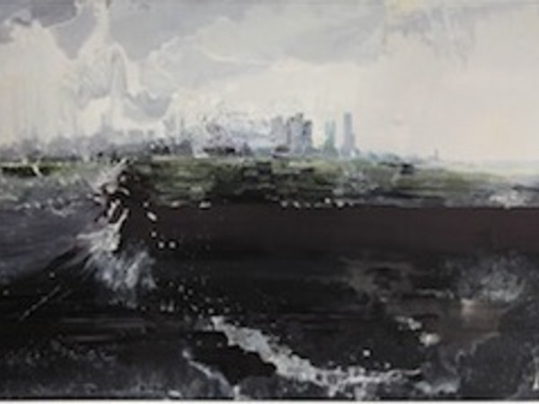 Tom McGrath, City in the Rain, olio su tela, 2004, cm 124,4x244